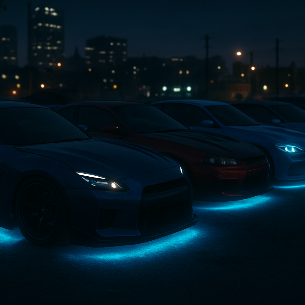 Custom voertuigen bij een car meet op de RotterveenRP server